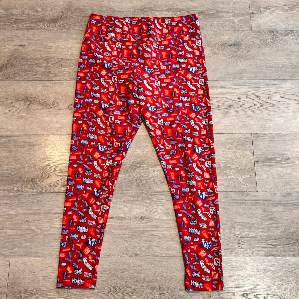 LuLaRoe USA States Map Print Leggings‎ TC2 Tall and Curvy 2 Size 18 and over